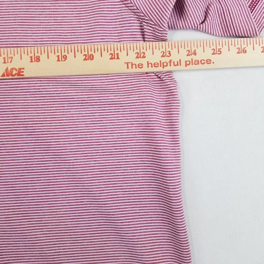 Adidas Polo Shirt Mens Large Pink Striped Whistling Straits Golf Shirt